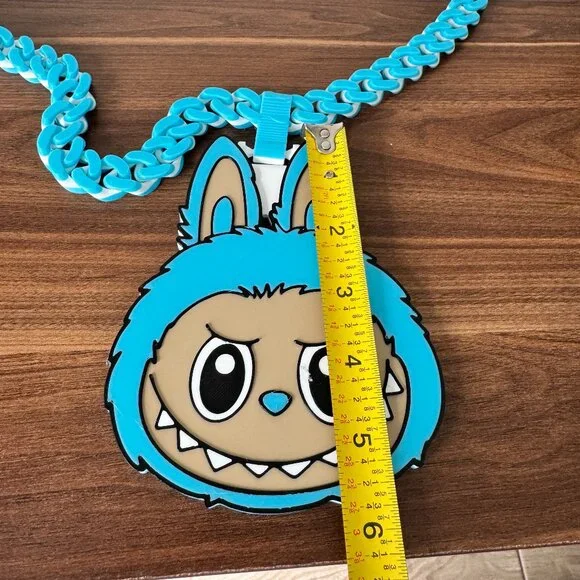 Labubu Monster 3D Printed Chain Necklace – Blue | Designer - Picture 3 of 4